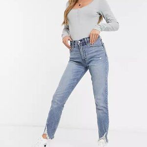 Abercrombie & Fitch Chewed Hem Skinny Jeans In Mid Wash